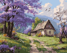 Cargar imagen en el visor de la galería, Pintar por numeros Figured'Art - Cabaña en la Avenida de los Jacarandas