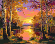 Cargar imagen en el visor de la galería, Pintar por numeros Figured'Art - Lago de Abedules Radiantes