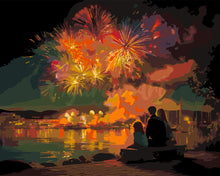 Cargar imagen en el visor de la galería, Pintar por numeros Figured'Art - Familia y Fuegos Artificiales