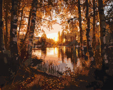 Cargar imagen en el visor de la galería, Pintar por numeros Figured'Art - Lago de Abedules Dorados