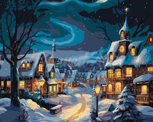 Cargar imagen en el visor de la galería, Pintar por numeros Figured'Art - Pueblo Navideño Estrellado