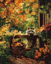 Cargar imagen en el visor de la galería, Pintar por numeros Figured&#39;Art - Mapache lindo en otoño