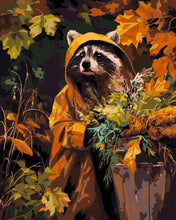 Cargar imagen en el visor de la galería, Pintar por numeros Figured&#39;Art - Mapache con impermeable