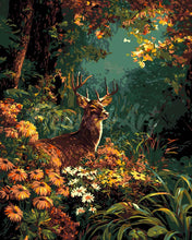 Cargar imagen en el visor de la galería, Pintar por numeros Figured'Art - Ciervo entre flores de otoño