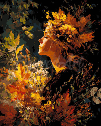 Pintar por numeros Figured'Art - Dama del follaje dorado