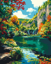 Cargar imagen en el visor de la galería, Pintar por numeros Figured'Art - Lago esmeralda en otoño