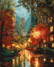 Cargar imagen en el visor de la galería, Pintar por numeros Figured'Art - Luces de la ciudad en otoño