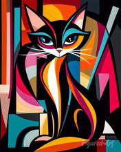 Cargar imagen en el visor de la galería, Pintar por numeros Figured'Art - Gato Abstracto Audaz