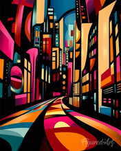 Cargar imagen en el visor de la galería, Pintar por numeros Figured'Art - Ciudad Nocturna Abstracta Audaz