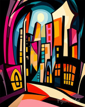 Cargar imagen en el visor de la galería, Pintar por numeros Figured'Art - Ciudad Iluminada Abstracta Audaz