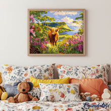 Cargar imagen en el visor de la galería, Highland Cow valle primaveral