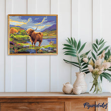 Cargar imagen en el visor de la galería, Highland Cow cielos pintados