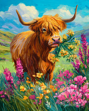 Cargar imagen en el visor de la galería, Pintar por numeros Figured'Art - Highland Cow paraíso floral