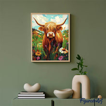Cargar imagen en el visor de la galería, Retrato de Highland Cow flores silvestres