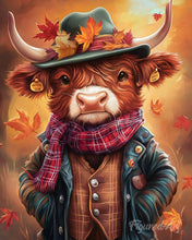 Cargar imagen en el visor de la galería, Pintar por numeros Figured'Art - Highland Cow estilo vintage