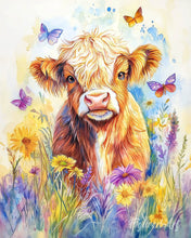 Cargar imagen en el visor de la galería, Pintar por numeros Figured'Art - Highland Cow con mariposas