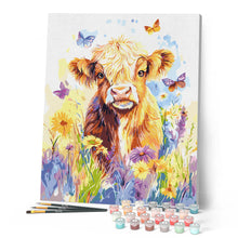 Cargar imagen en el visor de la galería, Highland Cow con mariposas