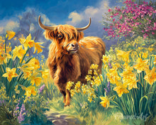 Cargar imagen en el visor de la galería, Pintar por numeros Figured'Art - Highland Cow y narcisos