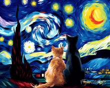 Cargar imagen en el visor de la galería, Pintar por numeros Figured'Art - Compañeros de noche estrellada