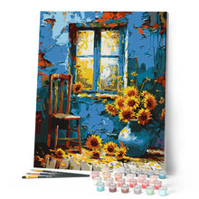 Cargar imagen en el visor de la galería, Girasoles en ventana azul