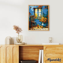 Cargar imagen en el visor de la galería, Girasoles en ventana azul