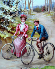 Cargar imagen en el visor de la galería, Pintar por numeros Figured'Art - Pintura vintage de pareja en bicicleta