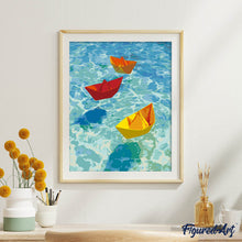 Cargar imagen en el visor de la galería, Barcos de origami sobre azul