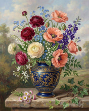 Cargar imagen en el visor de la galería, Pintar por numeros Figured'Art - Flores en jarrón azul