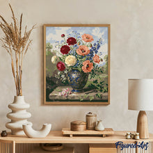 Cargar imagen en el visor de la galería, Flores en jarrón azul