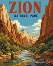 Cargar imagen en el visor de la galería, Pintar por numeros Figured'Art - Parque nacional Zion, Virgin River - Utah