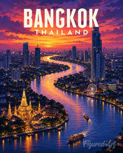 Cargar imagen en el visor de la galería, Pintar por numeros Figured'Art - Póster de viaje Bangkok, Río Chao Phraya