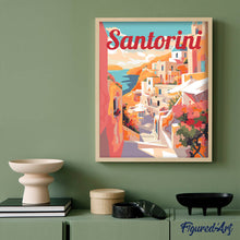 Cargar imagen en el visor de la galería, Póster de viaje Vista de los acantilados de Santorini