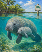 Cargar imagen en el visor de la galería, Pintar por numeros Figured'Art - Manatí y bebé en una laguna de manglares
