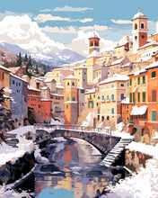 Cargar imagen en el visor de la galería, Pintar por numeros Figured'Art - Pueblo invernal junto al río