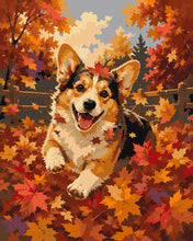 Cargar imagen en el visor de la galería, Pintar por numeros Figured'Art - Corgi Alegre entre Hojas de Otoño
