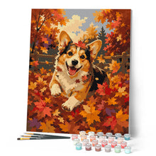 Cargar imagen en el visor de la galería, Corgi Alegre entre Hojas de Otoño
