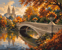Cargar imagen en el visor de la galería, Pintar por numeros Figured'Art - Central Park en Otoño con el Bow Bridge