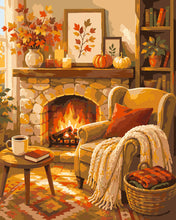 Cargar imagen en el visor de la galería, Pintar por numeros Figured'Art - Chimenea Acogedora con Manta de Punto