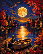 Cargar imagen en el visor de la galería, Pintar por numeros Figured'Art - Harvest Moon sobre el Lago