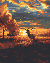 Cargar imagen en el visor de la galería, Pintar por numeros Figured'Art - Ciervo Majestuoso al Atardecer de Otoño