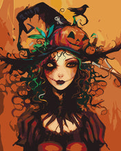 Cargar imagen en el visor de la galería, Pintar por numeros Figured'Art - Retrato de Bruja de Halloween