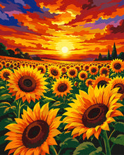 Cargar imagen en el visor de la galería, Pintar por numeros Figured'Art - Campo de girasoles al atardecer