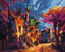 Cargar imagen en el visor de la galería, Pintar por numeros Figured'Art - Pueblo fantástico al atardecer