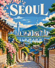 Cargar imagen en el visor de la galería, Pintar por numeros Figured'Art - Póster de Viaje Seúl