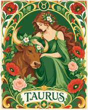 Cargar imagen en el visor de la galería, Pintar por numeros Figured'Art - Art Nouveau Zodiaco Tauro