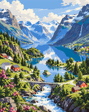 Cargar imagen en el visor de la galería, Pintar por numeros Figured'Art - Lago Lovatnet en Loen, Noruega