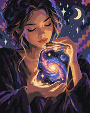 Cargar imagen en el visor de la galería, Pintar por numeros Figured'Art - Frasco de Galaxia Brillante