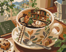 Cargar imagen en el visor de la galería, Pintar por numeros Figured'Art - Pequeño Mundo en una Taza de Café