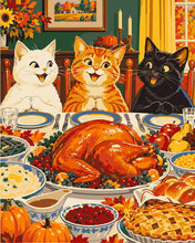 Cargar imagen en el visor de la galería, Pintar por numeros Figured'Art - Gatos en la Cena de Acción de Gracias