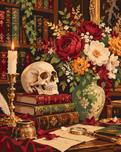 Cargar imagen en el visor de la galería, Pintar por numeros Figured'Art - Bodegón en una biblioteca gótica a la luz de las velas